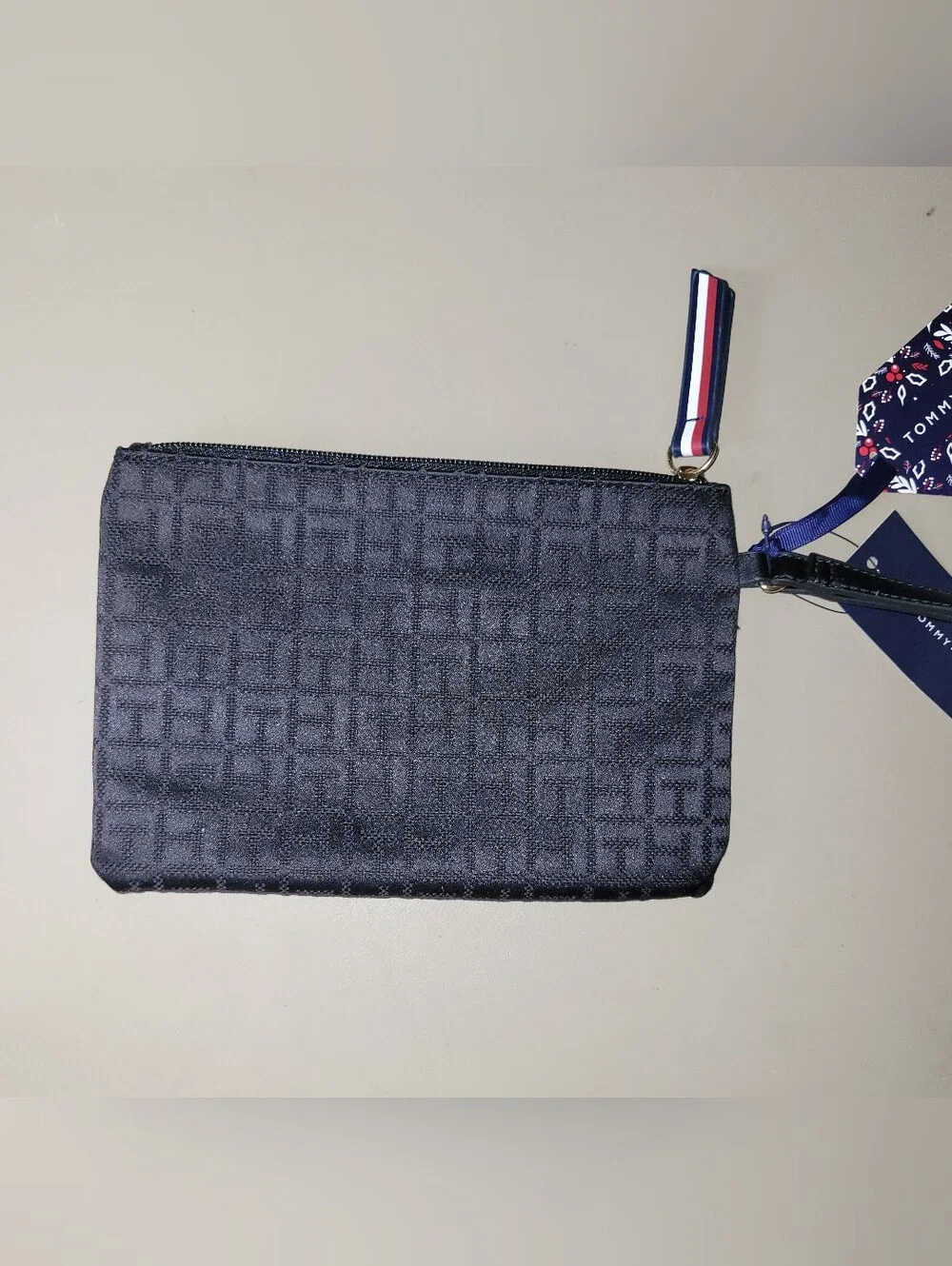 NWT - Tommy Hilfiger Dark Navy Logo Jacquard Wristlet.